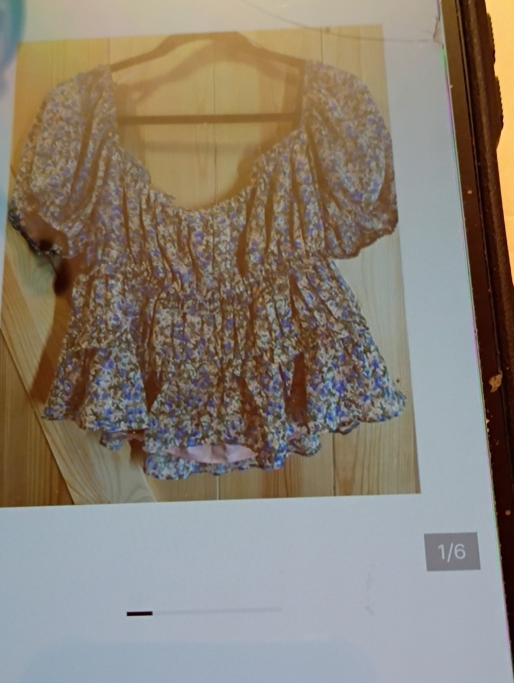 Astr Blue and White Floral Smocked Peplum Top